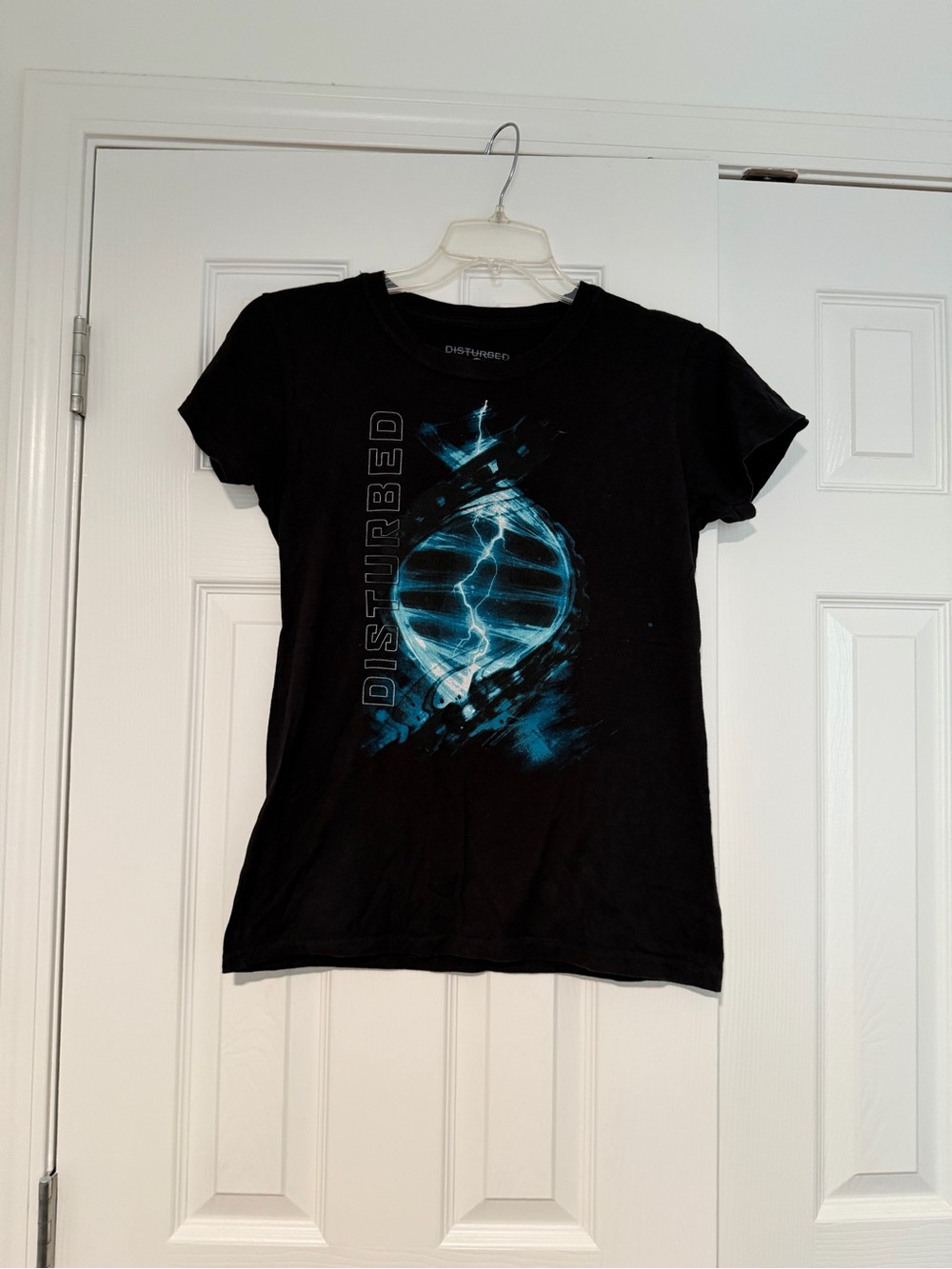 Women's Black Graphic Band Tee with Blue Design